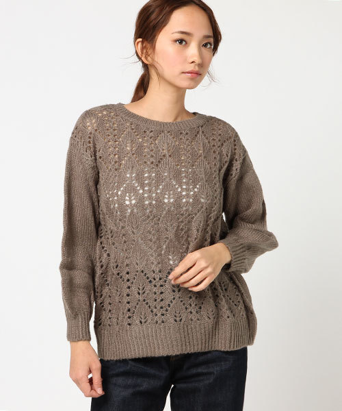 Samansa Mos2（サマンサ モスモス）の「透かし柄ニットプルオーバー（ニット/セーター・レディース・カーキ/モカ/キナリ・ﾌﾘ-）」の3枚目の写真
