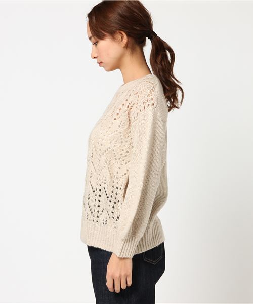 Samansa Mos2（サマンサ モスモス）の「透かし柄ニットプルオーバー（ニット/セーター・レディース・カーキ/モカ/キナリ・ﾌﾘ-）」の6枚目の写真