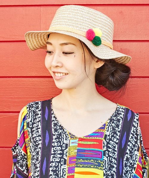 チャイハネ（チャイハネ）の「【チャイハネ】メキシカンカラーポンポンハット（ハット・レディース・ブラック/ベージュ・FREE）」の2枚目の写真