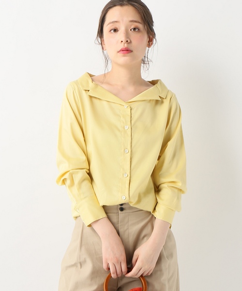 SLOBE IENA(スローブイエナ)の「ニュアンスネックシャツ◆(シャツ/ブラウス・レディース・ホワイト/チャコールグレー/イエロー・FREE)」の3枚目の写真