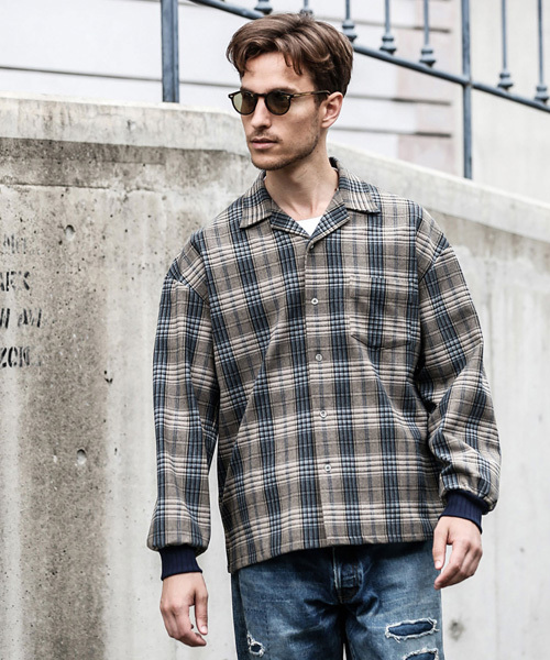 MR.OLIVE(ミスターオリーブ)の「STRETCH T/R TARTAN CHECK / BIG SILHOUETTE RIB CUFFS SHIRT(シャツ/ブラウス・メンズ・ブラック/ベージュ・SMALL/MEDIUM/LARGE)」の2枚目の写真