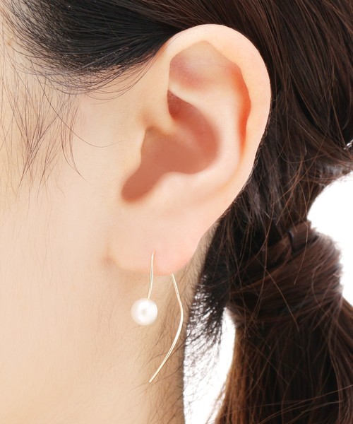 【高価値】 K10カラーストーン パール S字フックピアス(小)（ピアス（両耳用 アクセサリー