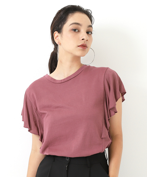 【MADE IN ITALY】異素材フレンチスリーブトップス 【MADE IN ITALY】異素材フレンチスリーブトップス