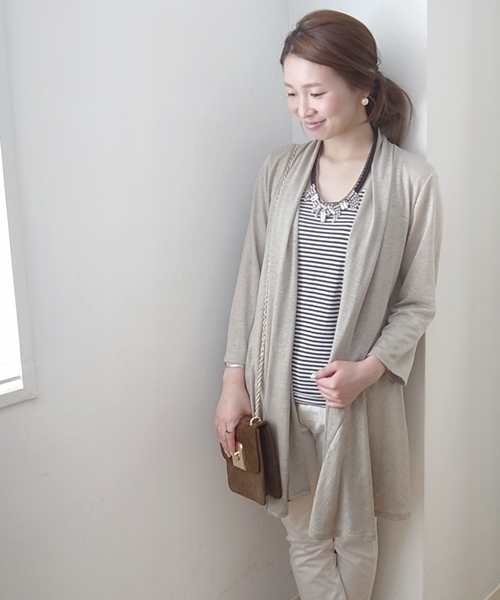 SHIPS for women(シップスフォーウィメン)の「③312210464リネンジャージーペプラム カーディガン(カーディガン/ボレロ・レディース・グレー/ブラック/ベージュ・ONE SIZE)」の1枚目の写真
