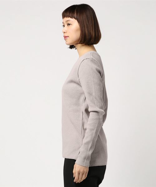 Munich（ミューニック）の「コットンリブジャージVネックプルオーバー【セットアップ可】（Tシャツ/カットソー・レディース・ネイビー/ナチュラル/グレイッシュベージュ/ライトブルー/ホワイト/ブラック・FREE）」の7枚目の写真