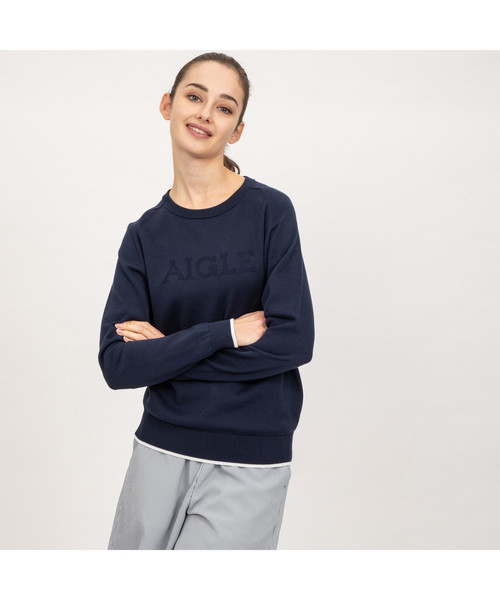 AIGLE(エーグル)の「Wロゴニットプルオーバー(ニット/セーター・レディース・ホワイト/ピンク/ダークネイビー・SMALL/MEDIUM/LARGE)」の1枚目の写真
