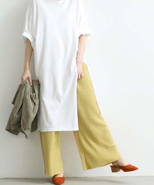 coca（coca）（コカ）の「リブワイドパンツ/カットオフ可能（その他パンツ・レディース・ベージュ/アイボリー/ブラック/イエロー/ピンク系その他/グレイッシュベージュ/ライトブルー/グリーン/ブラウン/ネイビー/マスタード/チャコールグレー/ライトピンク/カーキ/ブルー/ダークベージュ/ライトグリーン/レッド/チャコール/ワイン/ダークグリーン/ライトベージュ/ラベンダー/ダークブルー/ホワイト・ONE SIZE/LONG/SHORT/S/M/L）」の21枚目の写真