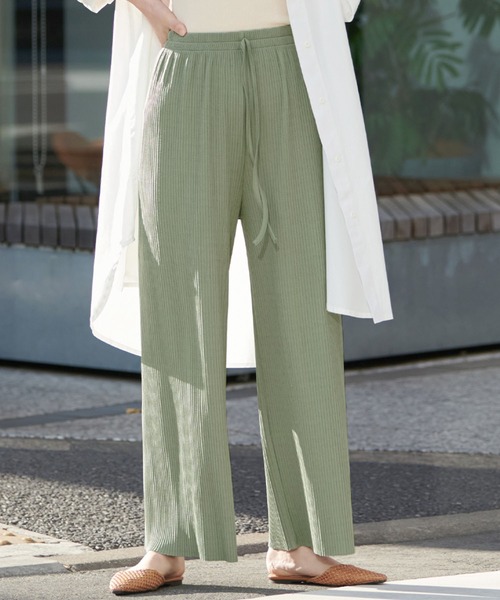 coca（coca）（コカ）の「リブワイドパンツ/カットオフ可能（その他パンツ・レディース・ベージュ/アイボリー/ブラック/イエロー/ピンク系その他/グレイッシュベージュ/ライトブルー/グリーン/ブラウン/ネイビー/マスタード/チャコールグレー/ライトピンク/カーキ/ブルー/ダークベージュ/ライトグリーン/レッド/チャコール/ワイン/ダークグリーン/ライトベージュ/ラベンダー/ダークブルー/ホワイト・ONE SIZE/LONG/SHORT/S/M/L）」の14枚目の写真