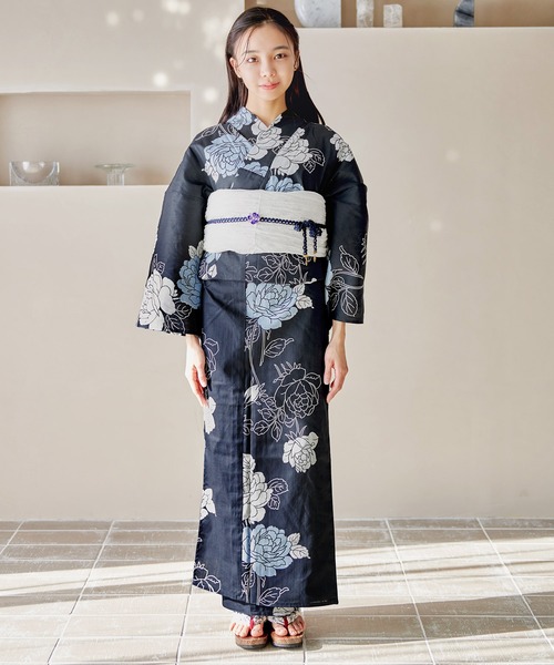 セール】1人で着られる浴衣5点セット（ゆかた・しわへこ帯・下駄