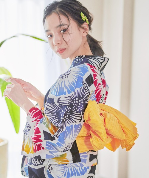 Dita : 1人で着られる浴衣4点セット（ゆかた・しわへこ帯・下駄・・腰ひも） セール】1人で着られる浴衣5点セット（ゆかた・しわへこ帯・下駄
