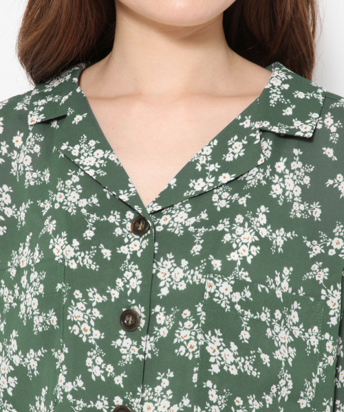 Heather(ヘザー)の「コバナガラカイキンシャツ 838839(シャツ/ブラウス・レディース・グリーン/ネイビー・FREE)」の9枚目の写真