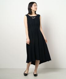 ウエストタック前後差ヘムロングワンピース