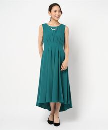 ウエストタック前後差ヘムロングワンピース