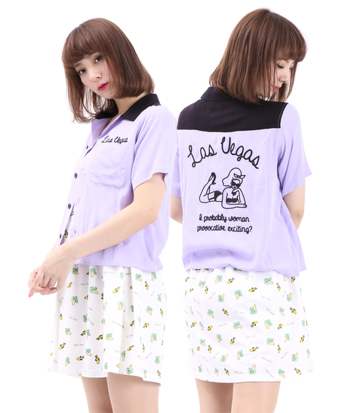 WEGO（ウィゴー）の「WEGO/刺繍ボーリングシャツ（シャツ/ブラウス・レディース・オフホワイト/ホワイト系その他/ブラック/ライトパープル・FREE）」の4枚目の写真