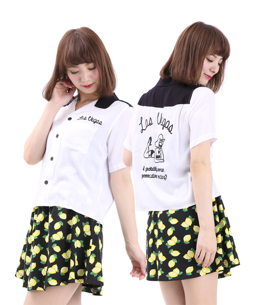 WEGO（ウィゴー）の「WEGO/刺繍ボーリングシャツ（シャツ/ブラウス・レディース・オフホワイト/ホワイト系その他/ブラック/ライトパープル・FREE）」の2枚目の写真