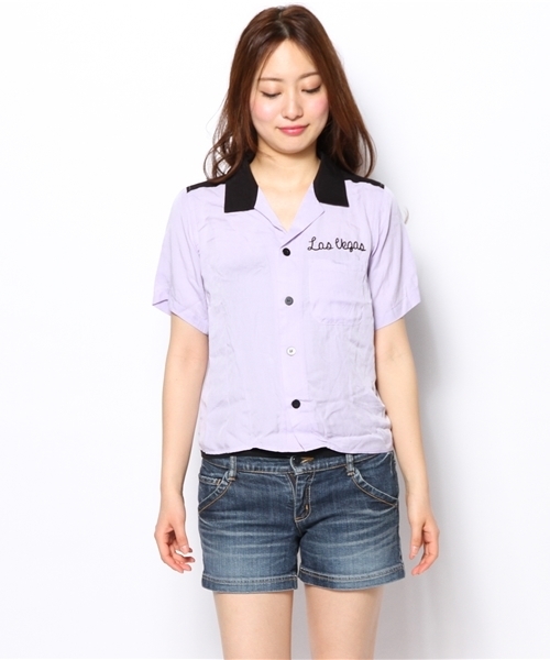 WEGO（ウィゴー）の「WEGO/刺繍ボーリングシャツ（シャツ/ブラウス・レディース・オフホワイト/ホワイト系その他/ブラック/ライトパープル・FREE）」の13枚目の写真