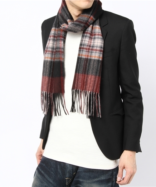 NANO universe（ナノユニバース）の「カシミアチェックマフラー（マフラー・メンズ・レッド・FREE）」の4枚目の写真
