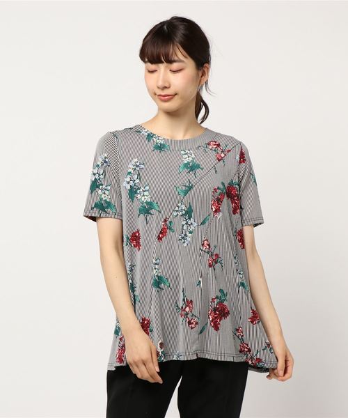 BELLUNA(ベルーナ)の「切替デザインプリントチュニック(チュニック・レディース・ネイビー/ターコイズブルー/その他/ブラック系その他・MEDIUM/LARGE/X-LARGE)」の1枚目の写真
