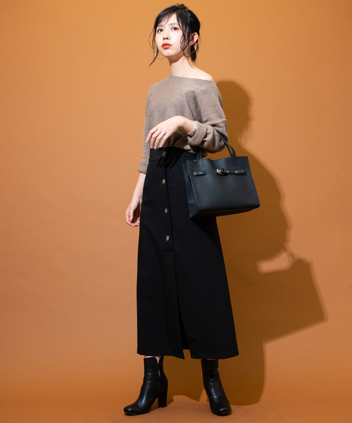 Aunt Marie's（アントマリーズ）の「AUNT MARIE'S フロントボタンT/Rタイトロングスカート（スカート・レディース・ブラック/アイボリー・FREE）」の4枚目の写真