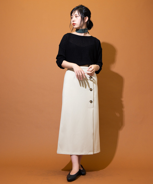 Aunt Marie's（アントマリーズ）の「AUNT MARIE'S フロントボタンT/Rタイトロングスカート（スカート・レディース・ブラック/アイボリー・FREE）」の12枚目の写真