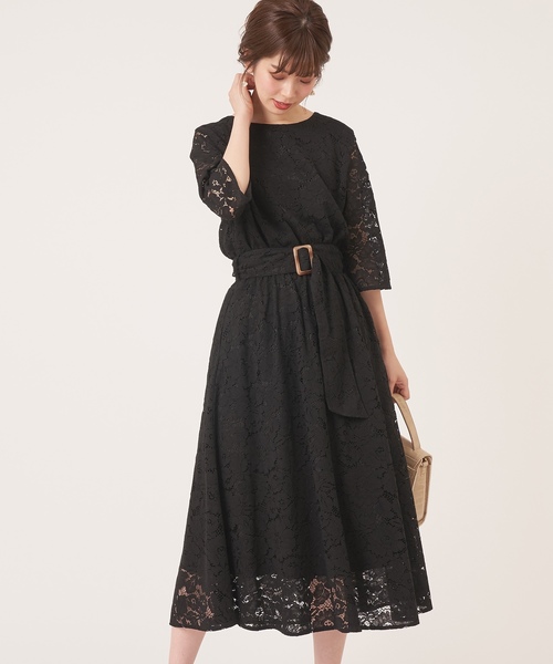 natural couture(ナチュラルクチュール)の「前後2WAY太ベルトワンピース(ワンピース・レディース・ブラック/ベージュ/モカ/サックスブルー・FREE)」の1枚目の写真