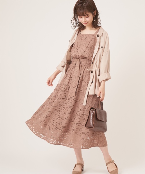 natural couture(ナチュラルクチュール)の「前後2WAY太ベルトワンピース(ワンピース・レディース・ブラック/ベージュ/モカ/サックスブルー・FREE)」の2枚目の写真