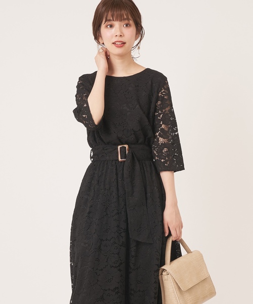 natural couture(ナチュラルクチュール)の「前後2WAY太ベルトワンピース(ワンピース・レディース・ブラック/ベージュ/モカ/サックスブルー・FREE)」の9枚目の写真