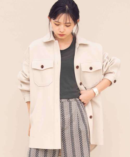 Aunt Marie's(アントマリーズ)の「AUNT MARIE'S メルトンCPOシャツジャケット(カバーオール)」|ライトベージュ
