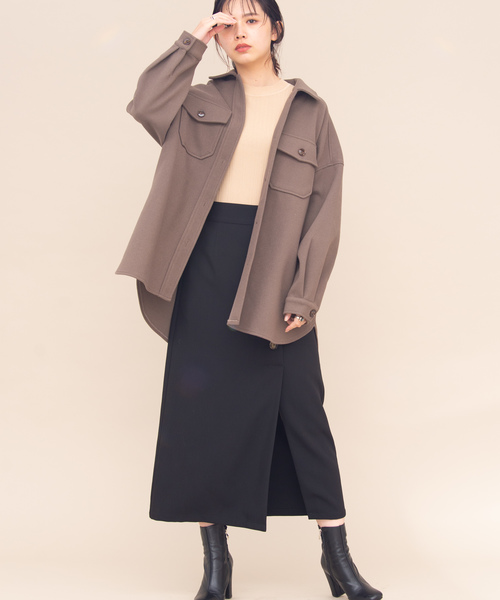 Aunt Marie's（アントマリーズ）の「AUNT MARIE'S メルトンCPOシャツジャケット（カバーオール・レディース・ブラウン/グレー/ライトグリーン/アイボリー/ライトベージュ・FREE）」の15枚目の写真