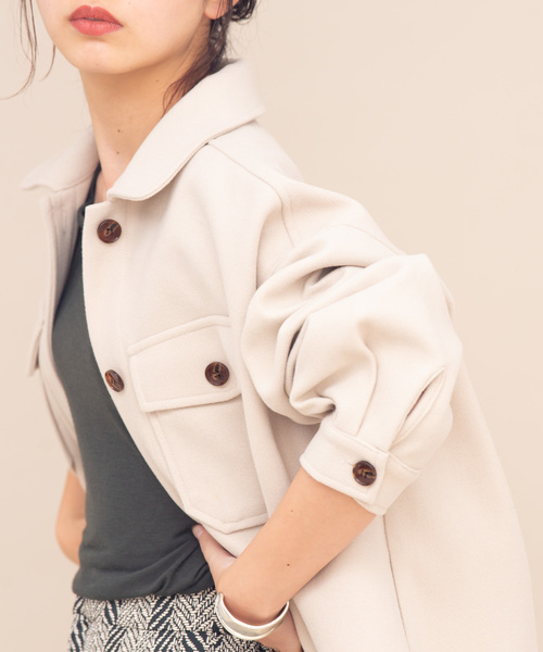 Aunt Marie's（アントマリーズ）の「AUNT MARIE'S メルトンCPOシャツジャケット（カバーオール・レディース・ブラウン/グレー/ライトグリーン/アイボリー/ライトベージュ・FREE）」の7枚目の写真