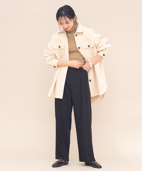 Aunt Marie's（アントマリーズ）の「AUNT MARIE'S メルトンCPOシャツジャケット（カバーオール・レディース・ブラウン/グレー/ライトグリーン/アイボリー/ライトベージュ・FREE）」の8枚目の写真