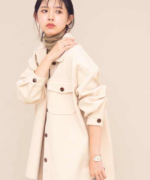 Aunt Marie's（アントマリーズ）の「AUNT MARIE'S メルトンCPOシャツジャケット（カバーオール・レディース・ブラウン/グレー/ライトグリーン/アイボリー/ライトベージュ・FREE）」の6枚目の写真