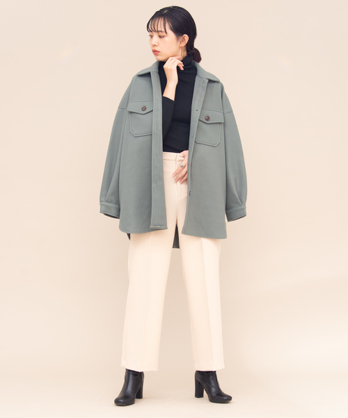 Aunt Marie's（アントマリーズ）の「AUNT MARIE'S メルトンCPOシャツジャケット（カバーオール・レディース・ブラウン/グレー/ライトグリーン/アイボリー/ライトベージュ・FREE）」の16枚目の写真