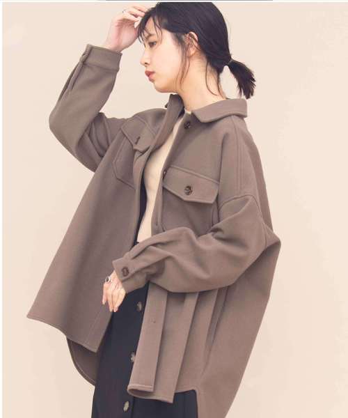 Aunt Marie's（アントマリーズ）の「AUNT MARIE'S メルトンCPOシャツジャケット（カバーオール・レディース・ブラウン/グレー/ライトグリーン/アイボリー/ライトベージュ・FREE）」の17枚目の写真