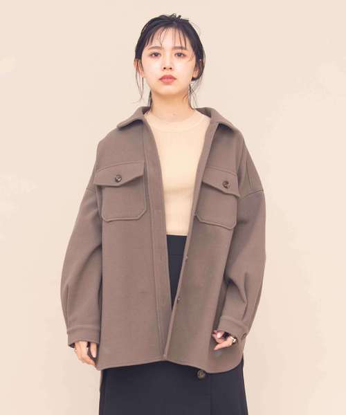 Aunt Marie's（アントマリーズ）の「AUNT MARIE'S メルトンCPOシャツジャケット（カバーオール・レディース・ブラウン/グレー/ライトグリーン/アイボリー/ライトベージュ・FREE）」の19枚目の写真