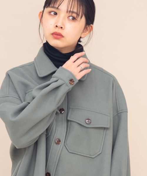 Aunt Marie's（アントマリーズ）の「AUNT MARIE'S メルトンCPOシャツジャケット（カバーオール・レディース・ブラウン/グレー/ライトグリーン/アイボリー/ライトベージュ・FREE）」の14枚目の写真