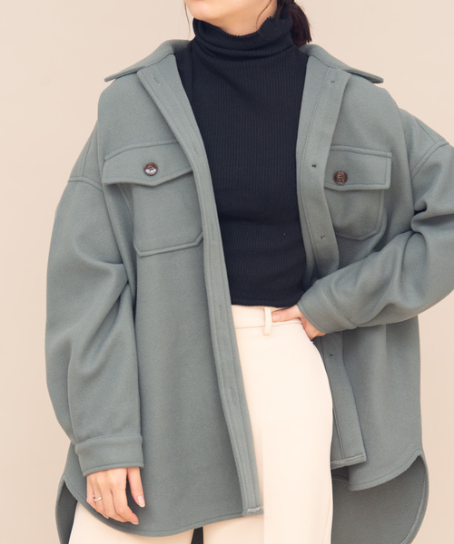 Aunt Marie's（アントマリーズ）の「AUNT MARIE'S メルトンCPOシャツジャケット（カバーオール・レディース・ブラウン/グレー/ライトグリーン/アイボリー/ライトベージュ・FREE）」の10枚目の写真