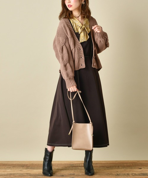 natural couture（ナチュラルクチュール）の「クロスバックジャンスカ（ワンピース・レディース・ダークブラウン/ベージュ/チェック・FREE）」の9枚目の写真