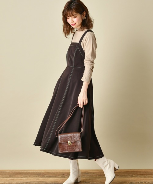 natural couture（ナチュラルクチュール）の「クロスバックジャンスカ（ワンピース・レディース・ダークブラウン/ベージュ/チェック・FREE）」の17枚目の写真