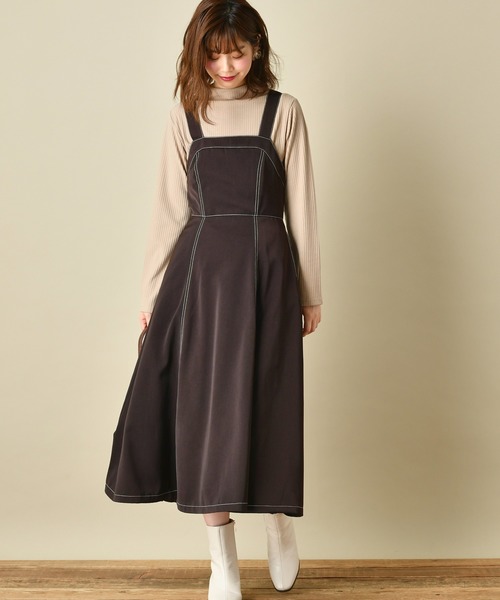 natural couture（ナチュラルクチュール）の「クロスバックジャンスカ（ワンピース・レディース・ダークブラウン/ベージュ/チェック・FREE）」の14枚目の写真