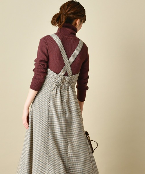 natural couture（ナチュラルクチュール）の「クロスバックジャンスカ（ワンピース・レディース・ダークブラウン/ベージュ/チェック・FREE）」の18枚目の写真