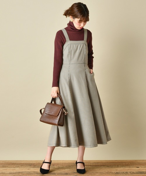natural couture（ナチュラルクチュール）の「クロスバックジャンスカ（ワンピース・レディース・ダークブラウン/ベージュ/チェック・FREE）」の15枚目の写真