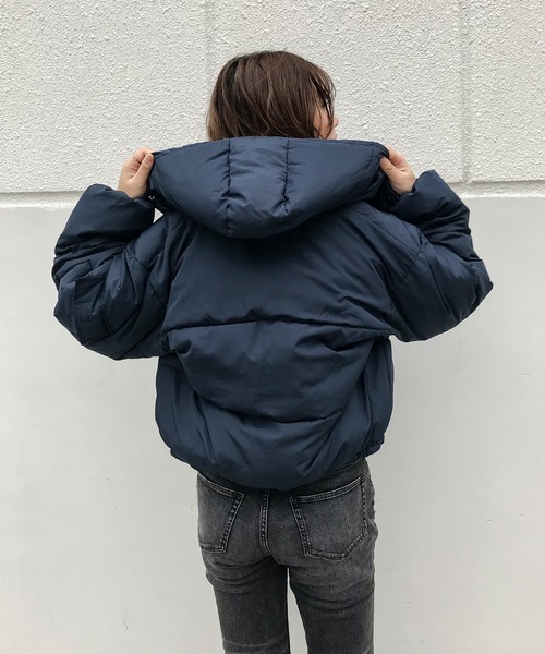 Fashion Letter（ファッションレター）の「フードショートエコダウンジャケット（ダウンジャケット/コート・レディース・レッド/パープル/ブラック/ライトカーキ/ネイビー/オフホワイト・M/L）」の18枚目の写真