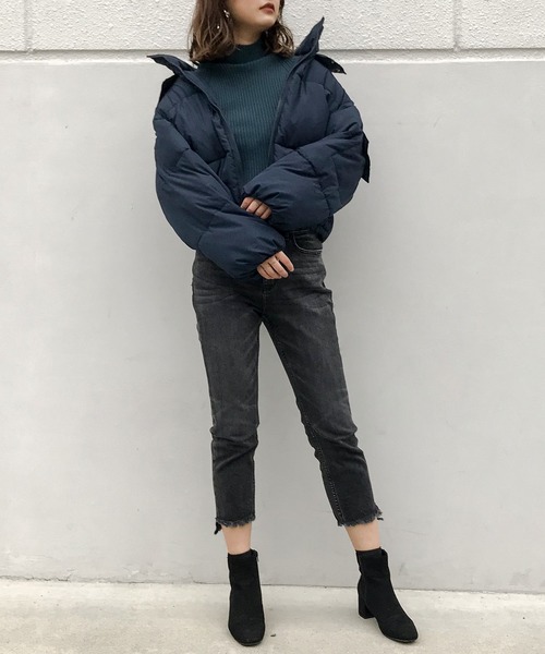 Fashion Letter（ファッションレター）の「フードショートエコダウンジャケット（ダウンジャケット/コート・レディース・レッド/パープル/ブラック/ライトカーキ/ネイビー/オフホワイト・M/L）」の20枚目の写真