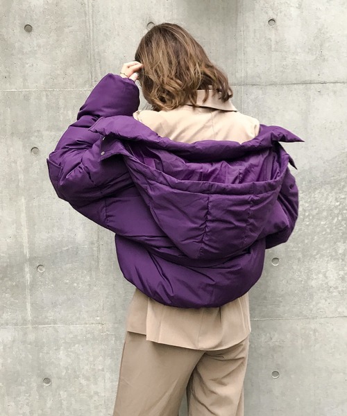 Fashion Letter（ファッションレター）の「フードショートエコダウンジャケット（ダウンジャケット/コート・レディース・レッド/パープル/ブラック/ライトカーキ/ネイビー/オフホワイト・M/L）」の13枚目の写真