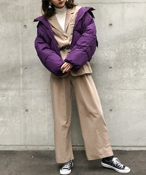 Fashion Letter（ファッションレター）の「フードショートエコダウンジャケット（ダウンジャケット/コート・レディース・レッド/パープル/ブラック/ライトカーキ/ネイビー/オフホワイト・M/L）」の16枚目の写真