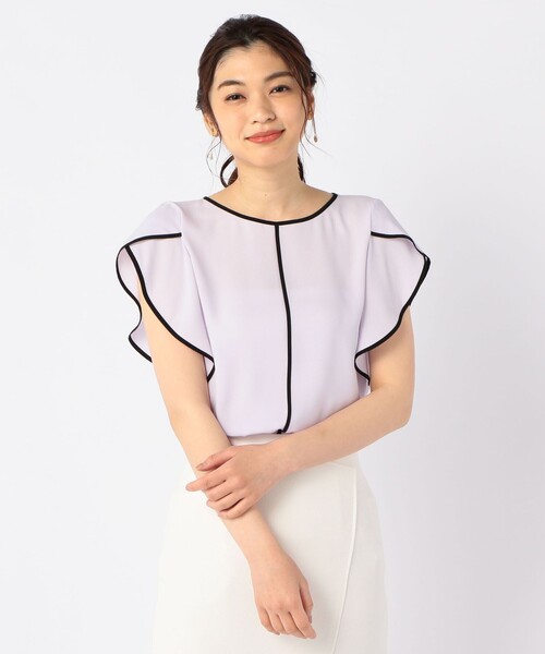 NOLLEY’S Sophi（ノーリーズソフィ）の「パイピングチューリップブラウス（シャツ/ブラウス・レディース・オフホワイト/ラベンダー/ホワイト系その他4/チャコールグレー・38/36）」の4枚目の写真