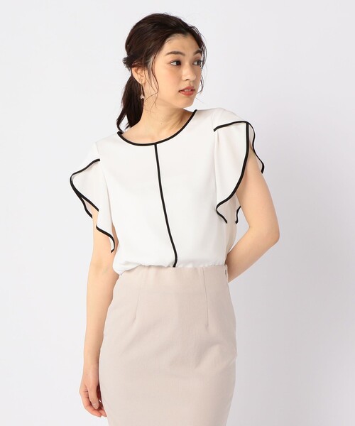 NOLLEY’S Sophi（ノーリーズソフィ）の「パイピングチューリップブラウス（シャツ/ブラウス・レディース・オフホワイト/ラベンダー/ホワイト系その他4/チャコールグレー・38/36）」の2枚目の写真