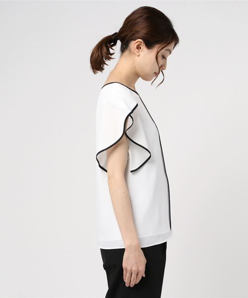 NOLLEY’S Sophi（ノーリーズソフィ）の「パイピングチューリップブラウス（シャツ/ブラウス・レディース・オフホワイト/ラベンダー/ホワイト系その他4/チャコールグレー・38/36）」の6枚目の写真