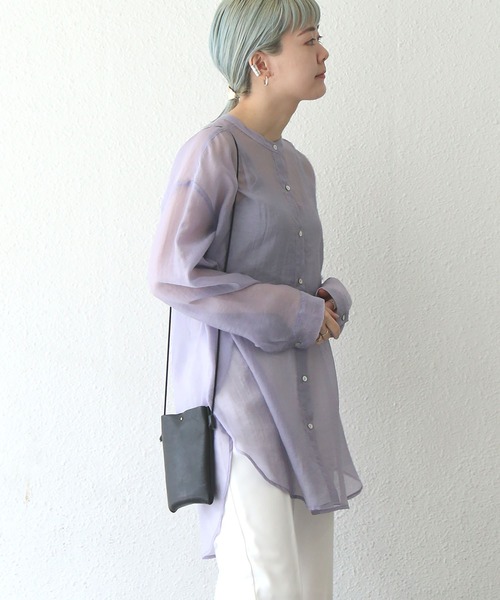 notch.（ノッチ）の「バンドカラーシアーシャツ（シャツ/ブラウス・レディース・ブラウン/オフホワイト/ライトグリーン/ダークグレー/ライトパープル・M）」の5枚目の写真